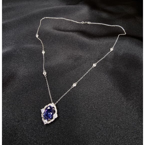 Rare Find Tanzanite FZN Signed 925 Sterling Silver Necklace - Picture 2 of 6